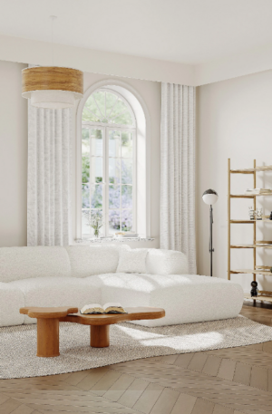 Grand canapé d'angle droit en tissu bouclette blanc POGNI de Maison Céphy